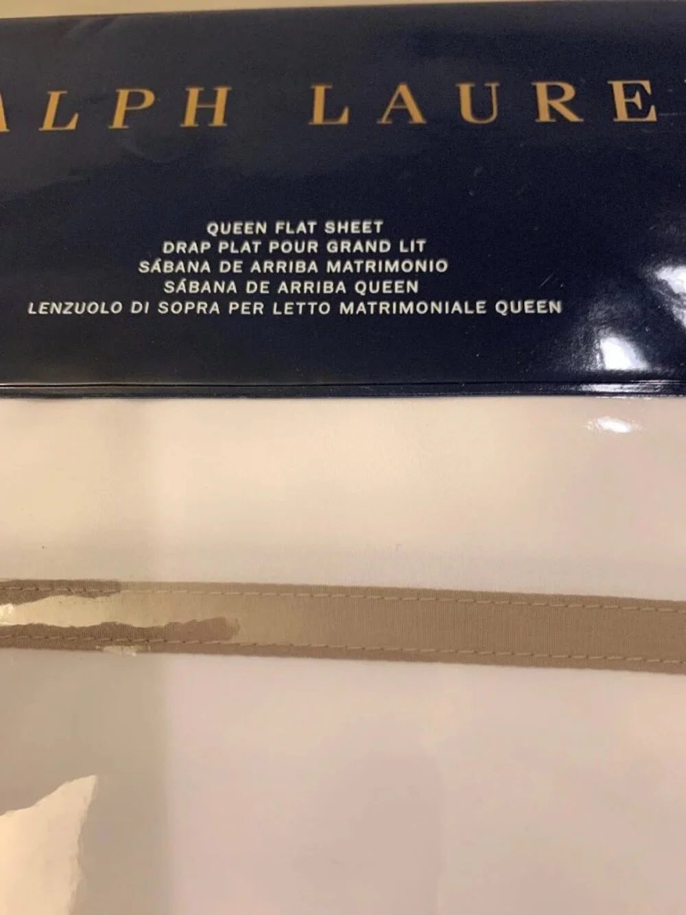 Ralph Lauren Marylebone Queen Flat Sheet White Khaki Berks New in Package Cotton